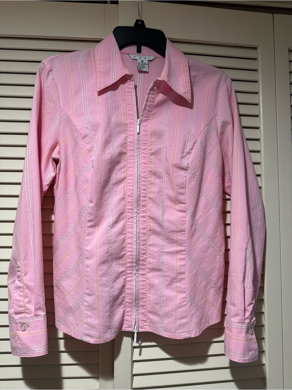CAbi Pink Striped Zip-Front Button Down Shirt